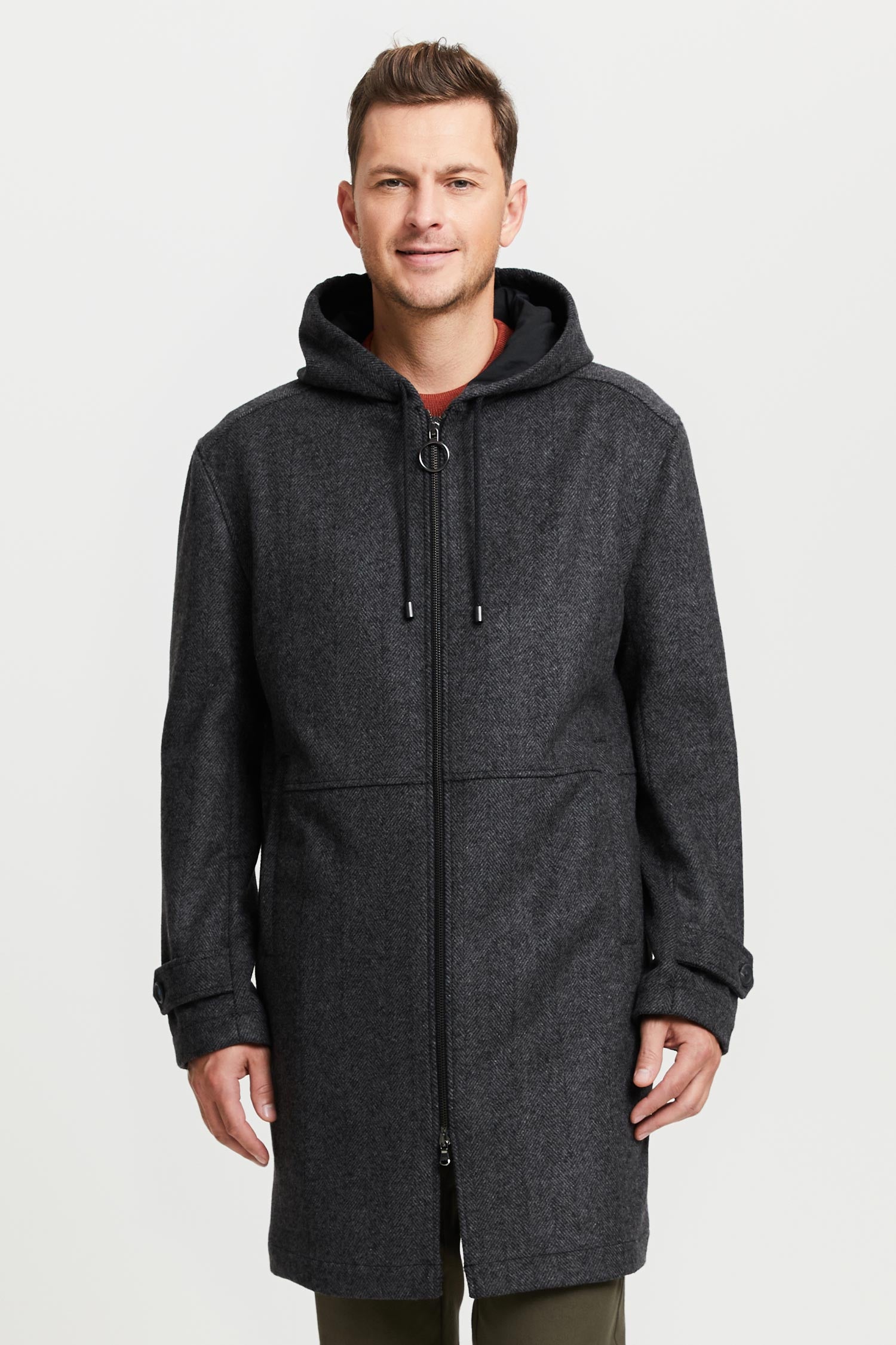 Paavo Herringbone Wool Parka Coat Grey