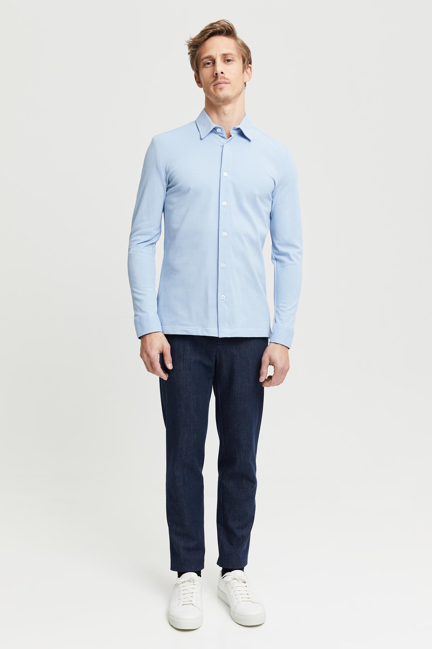 Frenn Hemmo sustainable premium quality GOTS organic cotton pique jersey shirt blue