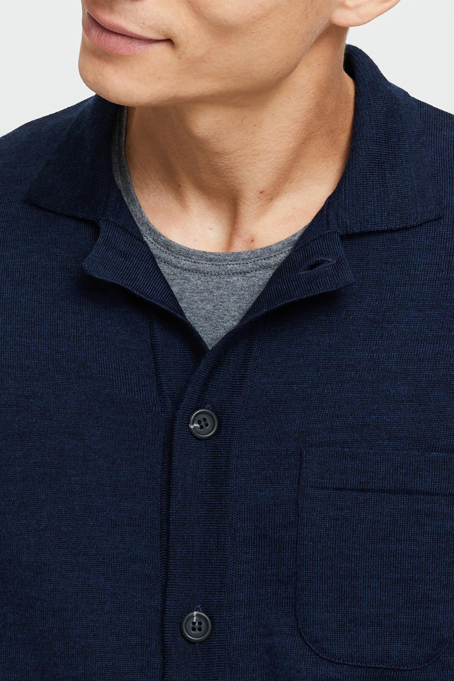 Frenn Eero sustainable premium quality extra fine merino wool knitted shirt blue