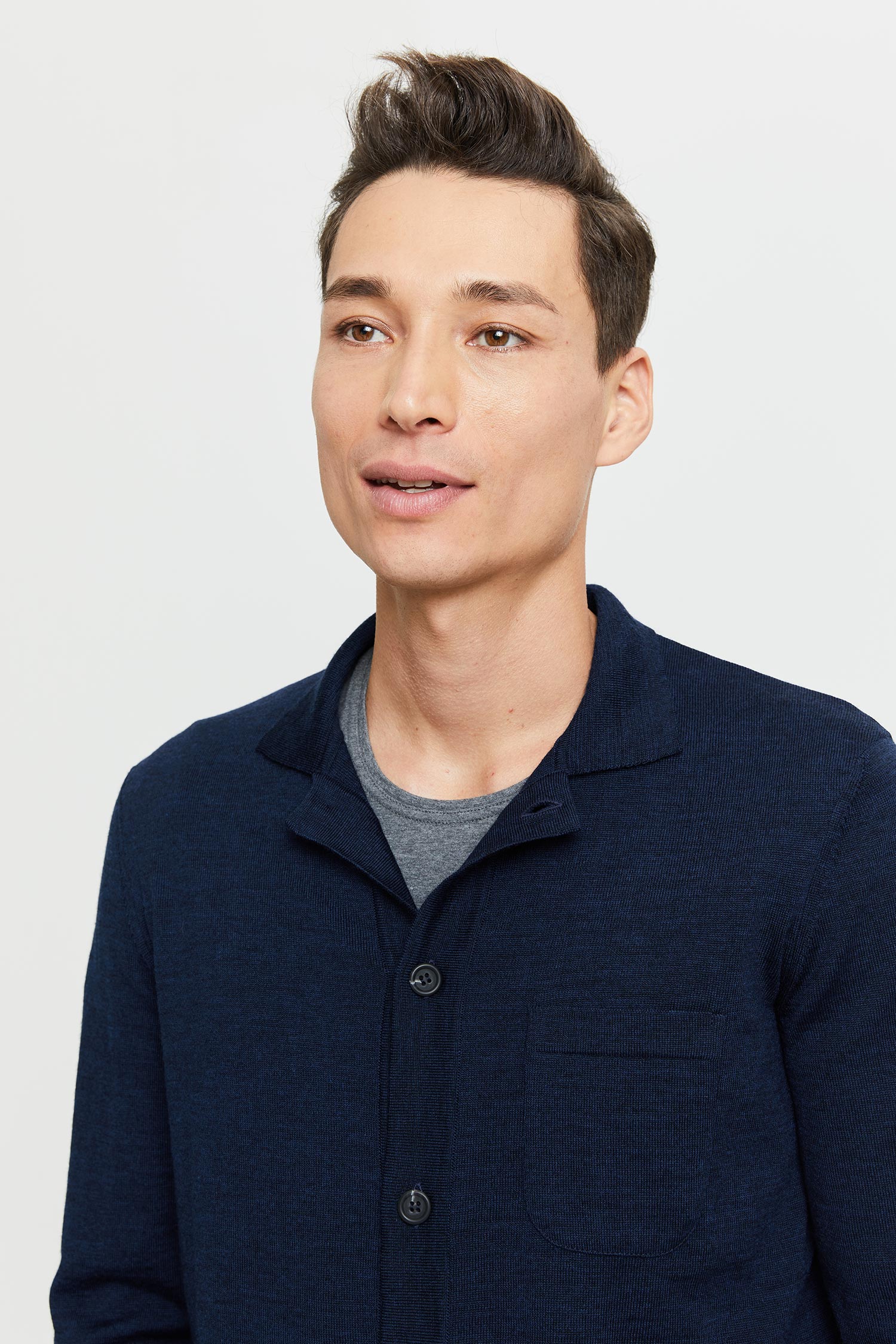 Frenn Eero sustainable premium quality extra fine merino wool knitted shirt blue