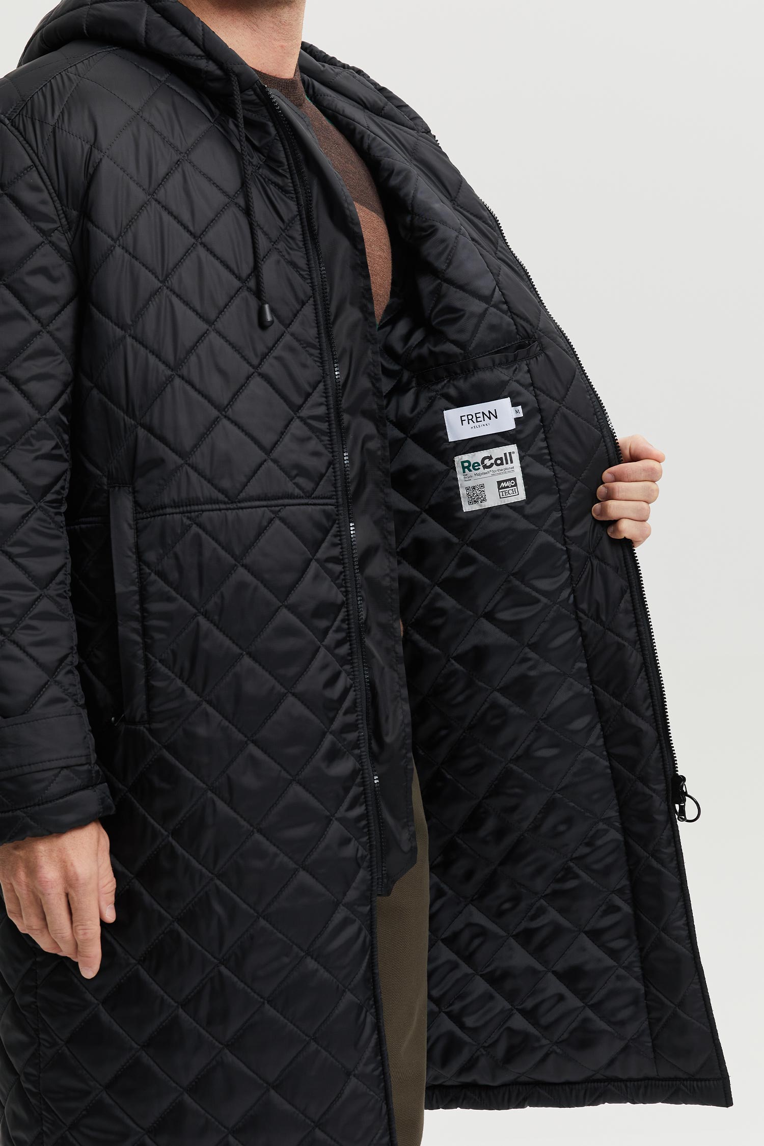 Pentti Water and Wind Repellent Quilted Parka Coat  Black