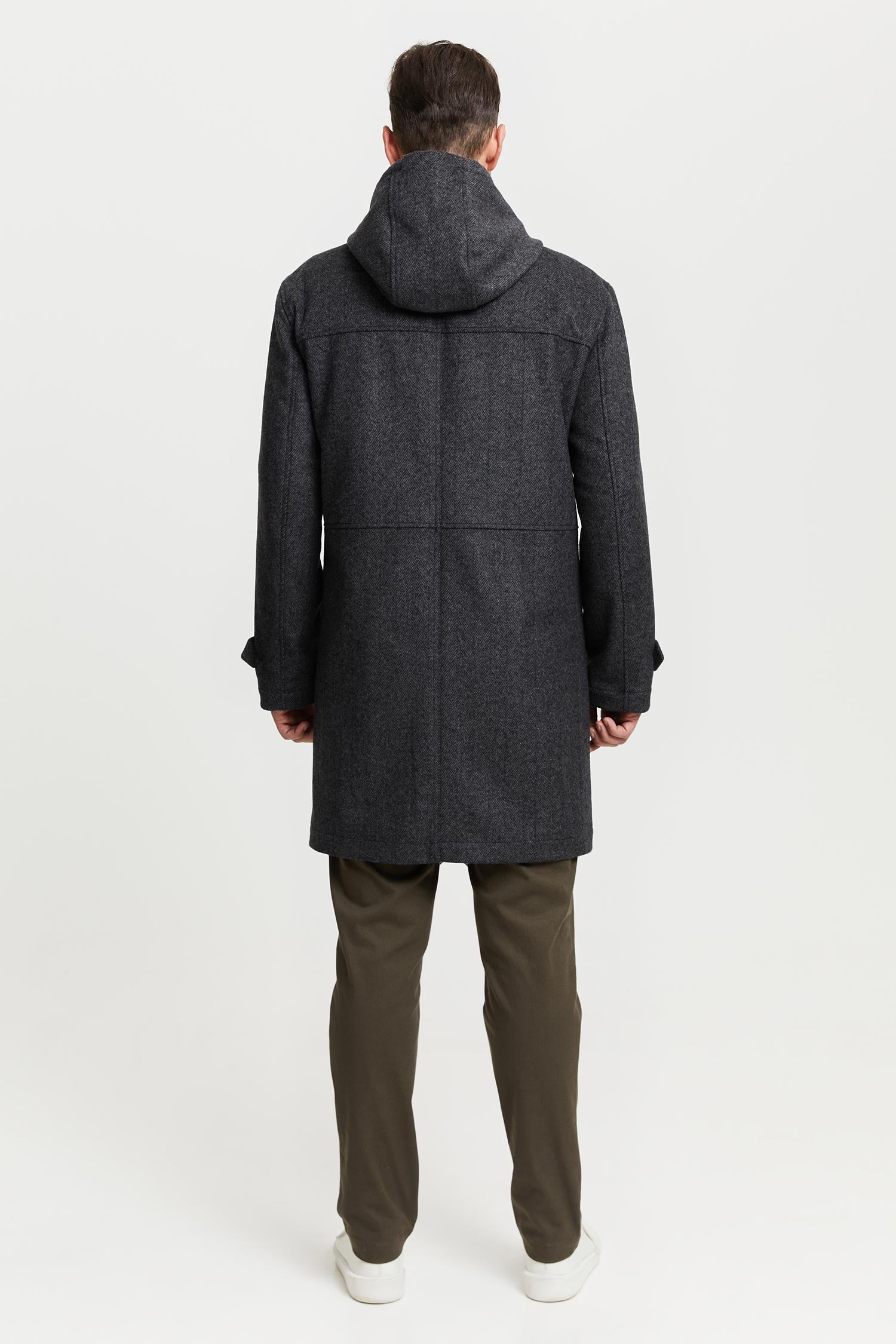 Paavo Herringbone Wool Parka Coat Grey