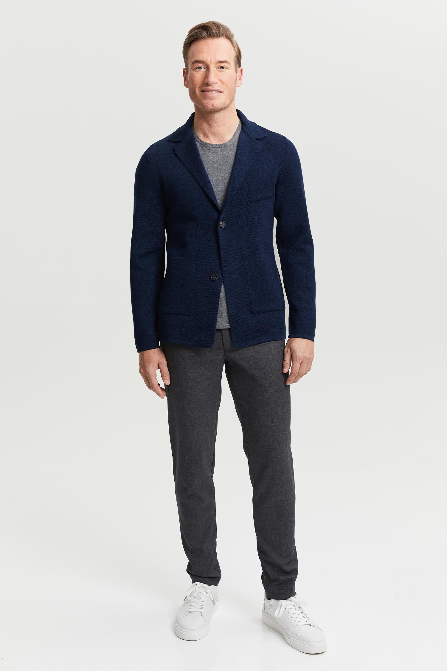 Elias Extra Fine Merino Wool Cardigan Blue