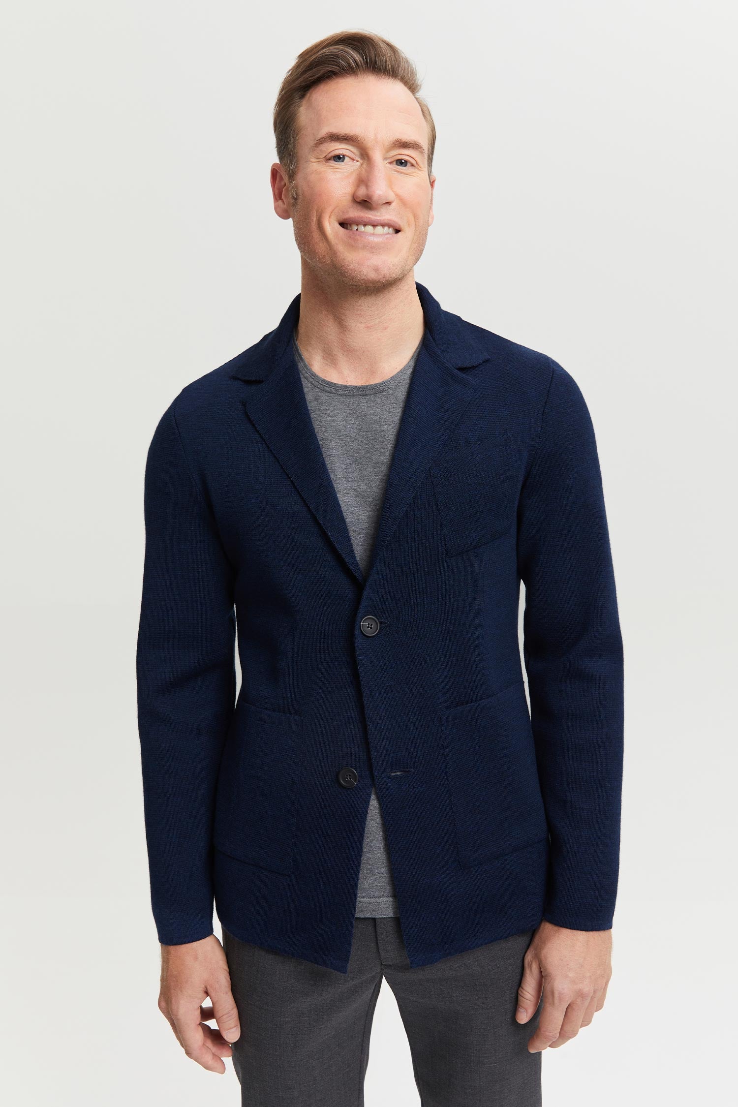 Elias Extra Fine Merino Wool Cardigan Blue