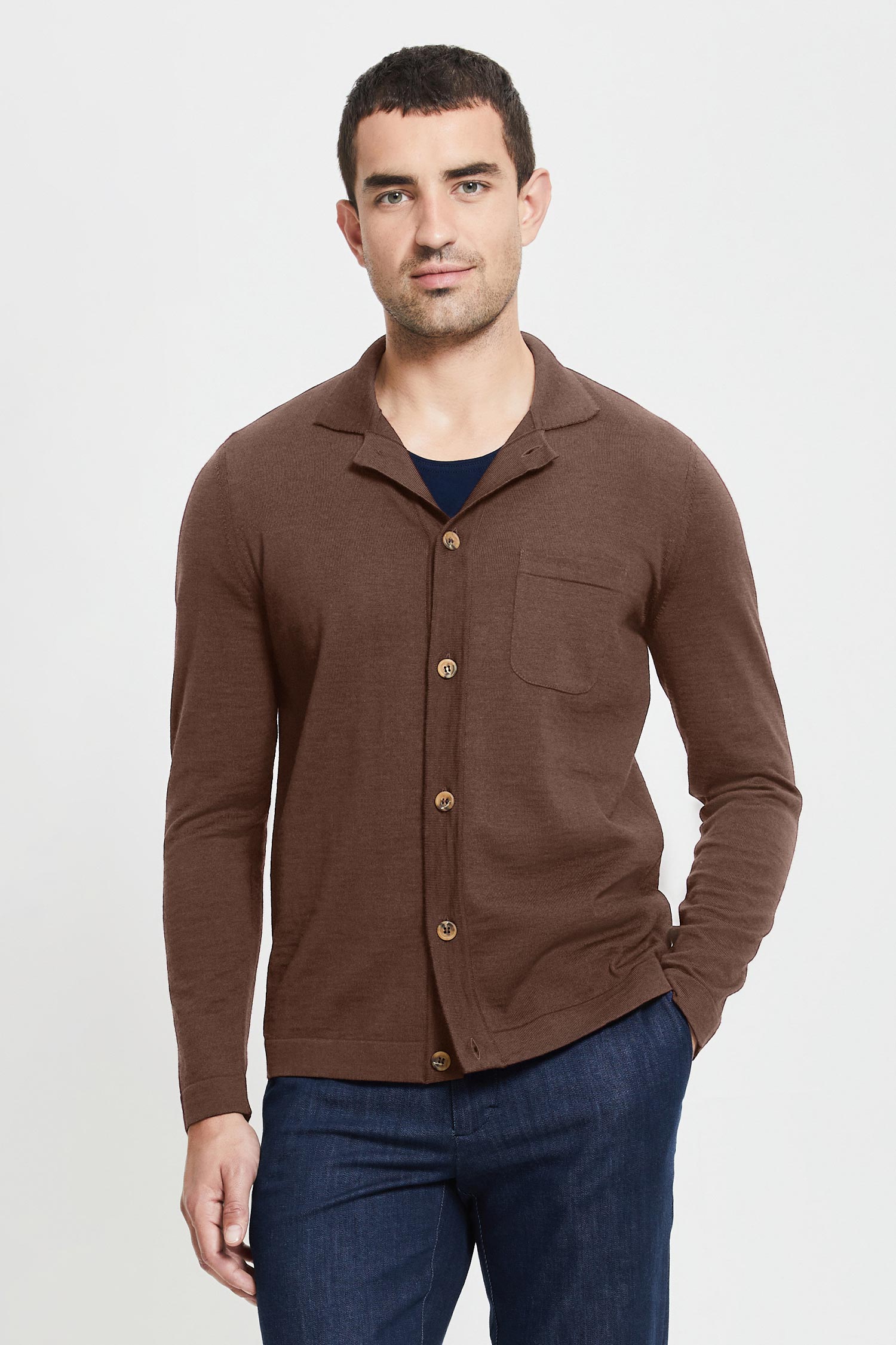 Eero Extra Fine Merino Wool  Knit Shirt Camel