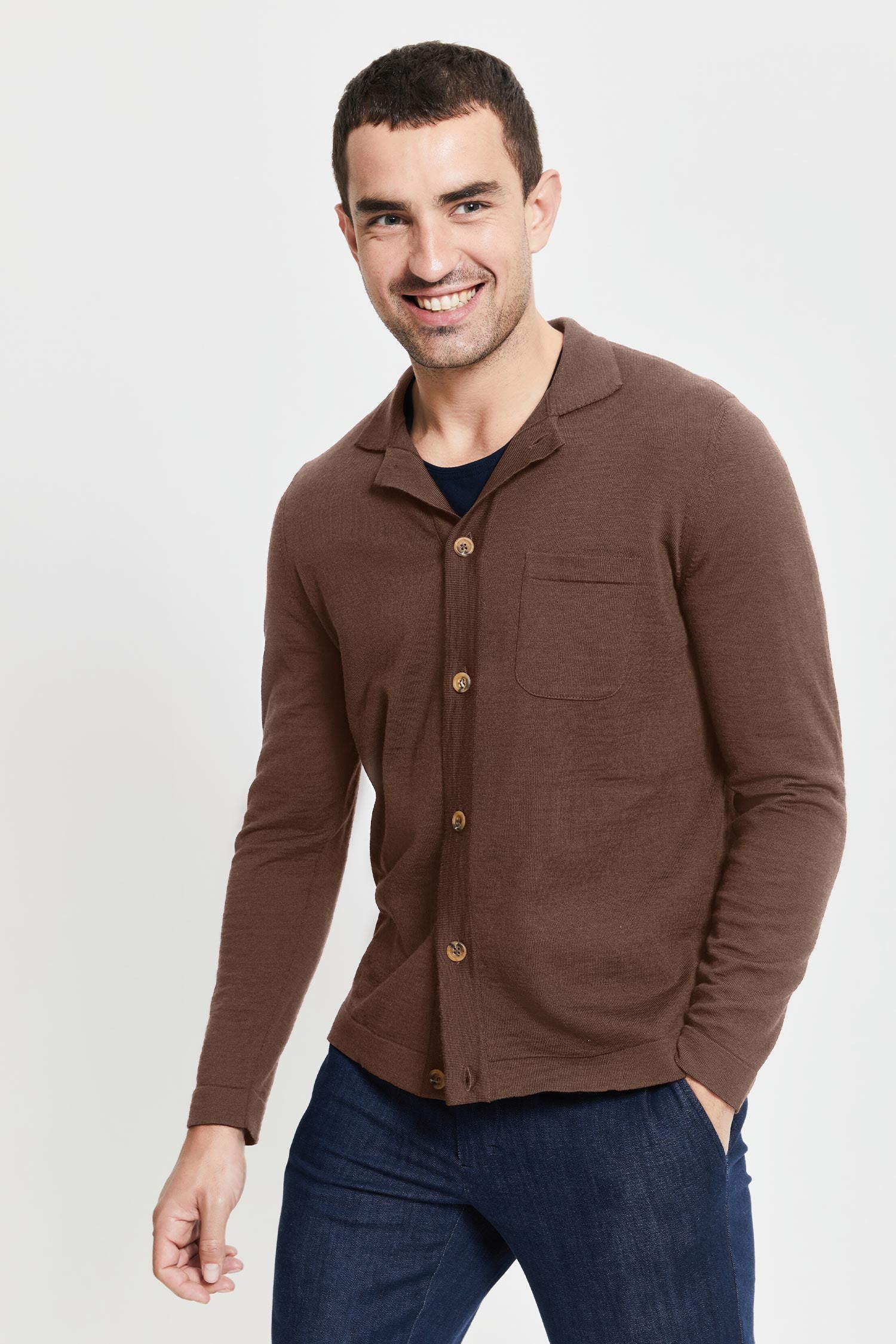 Eero Extra Fine Merino Wool  Knit Shirt Camel