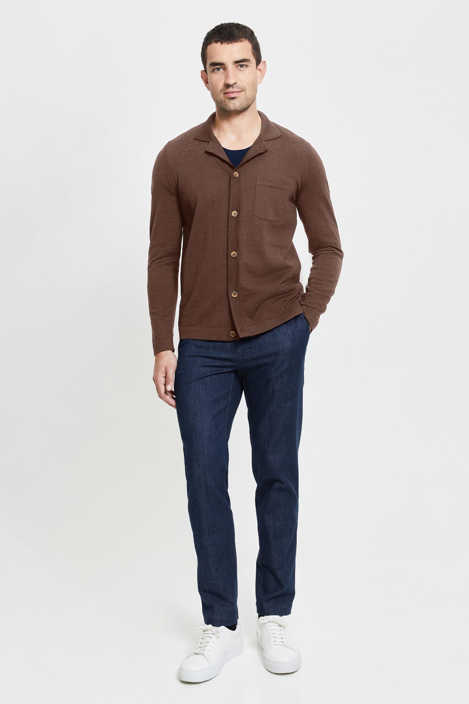 Eero Extra Fine Merino Wool  Knit Shirt Camel