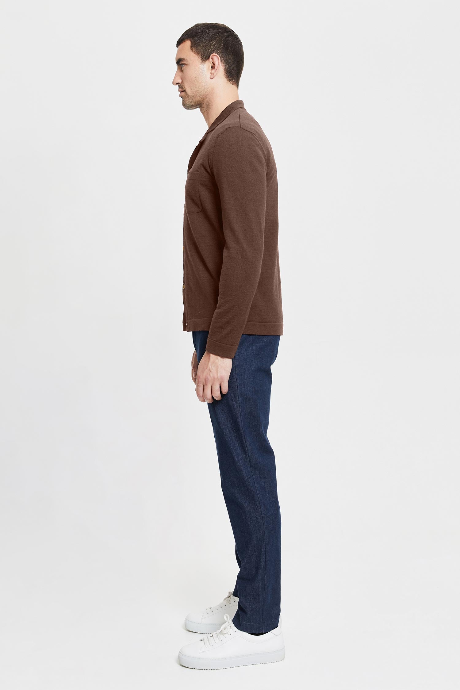 Eero Extra Fine Merino Wool  Knit Shirt Camel