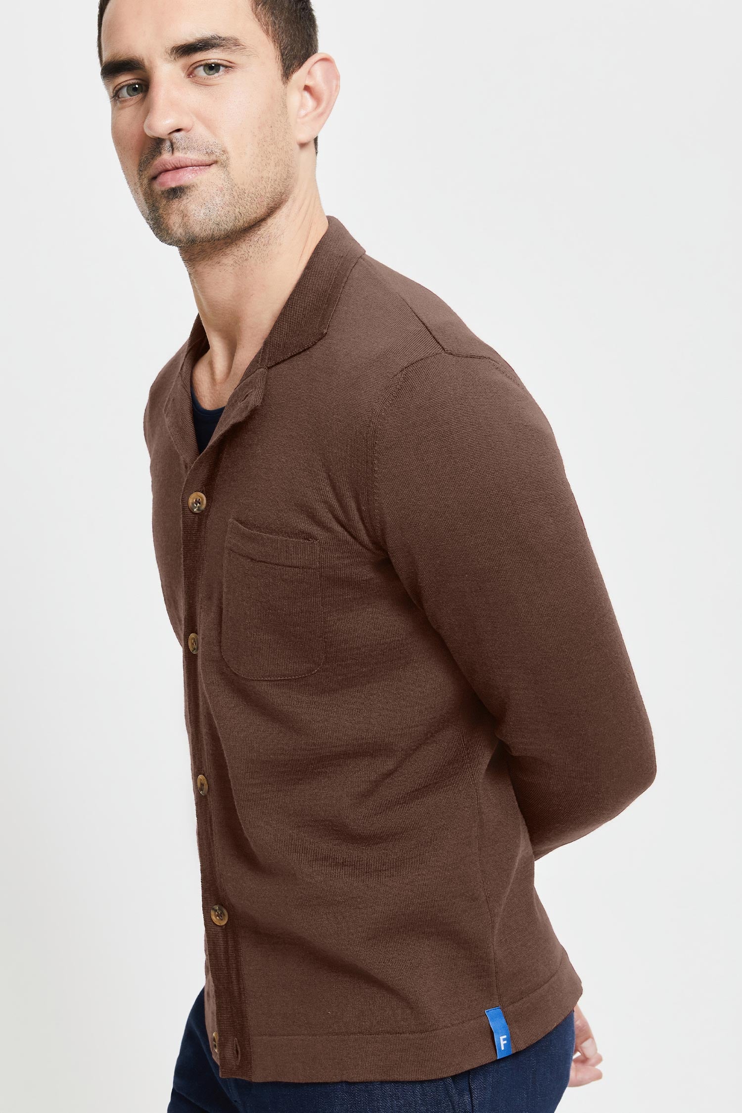 Eero Extra Fine Merino Wool  Knit Shirt Camel