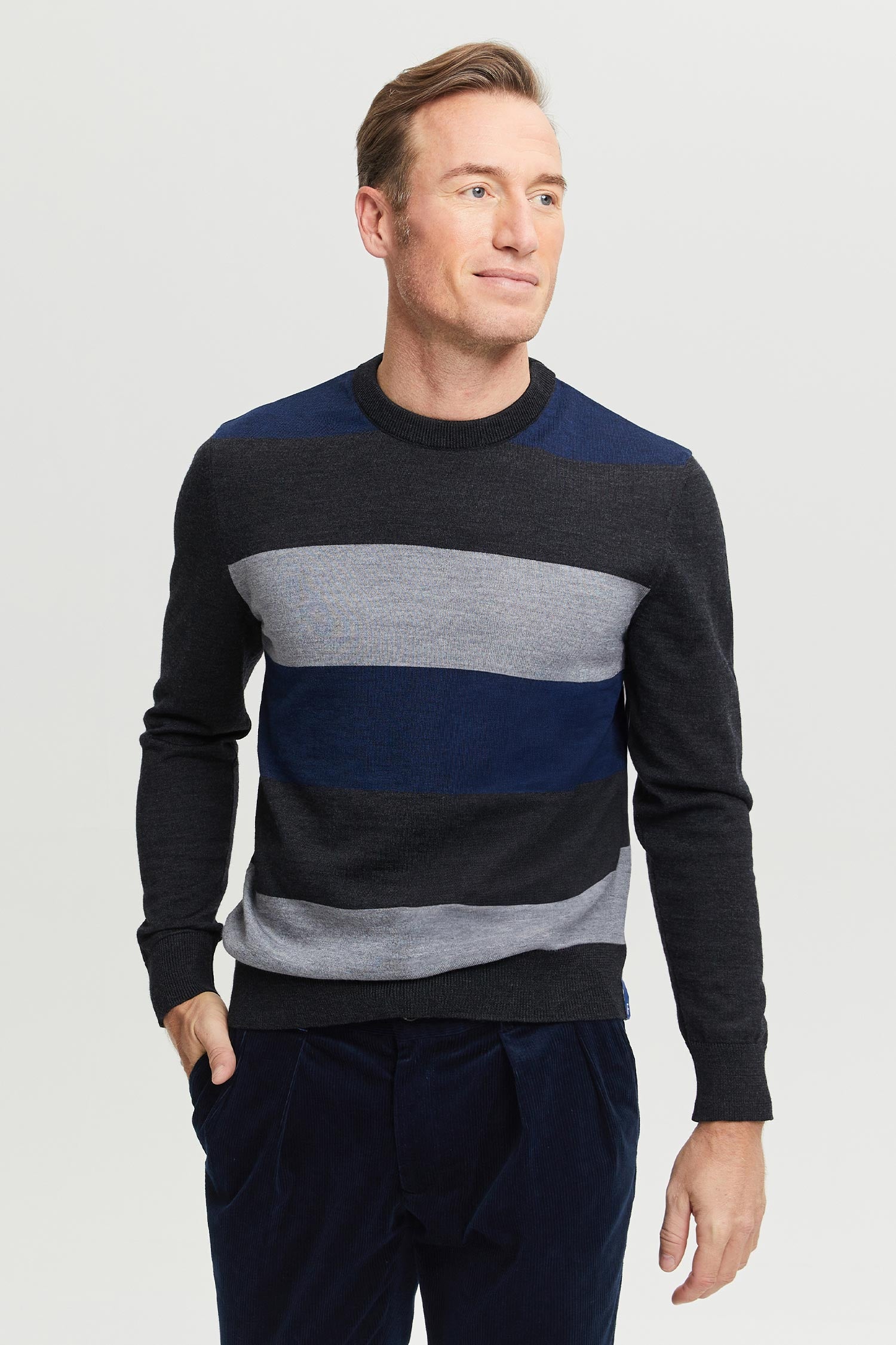 Daniel Extra Fine Merino Wool Pullover Blue-grey