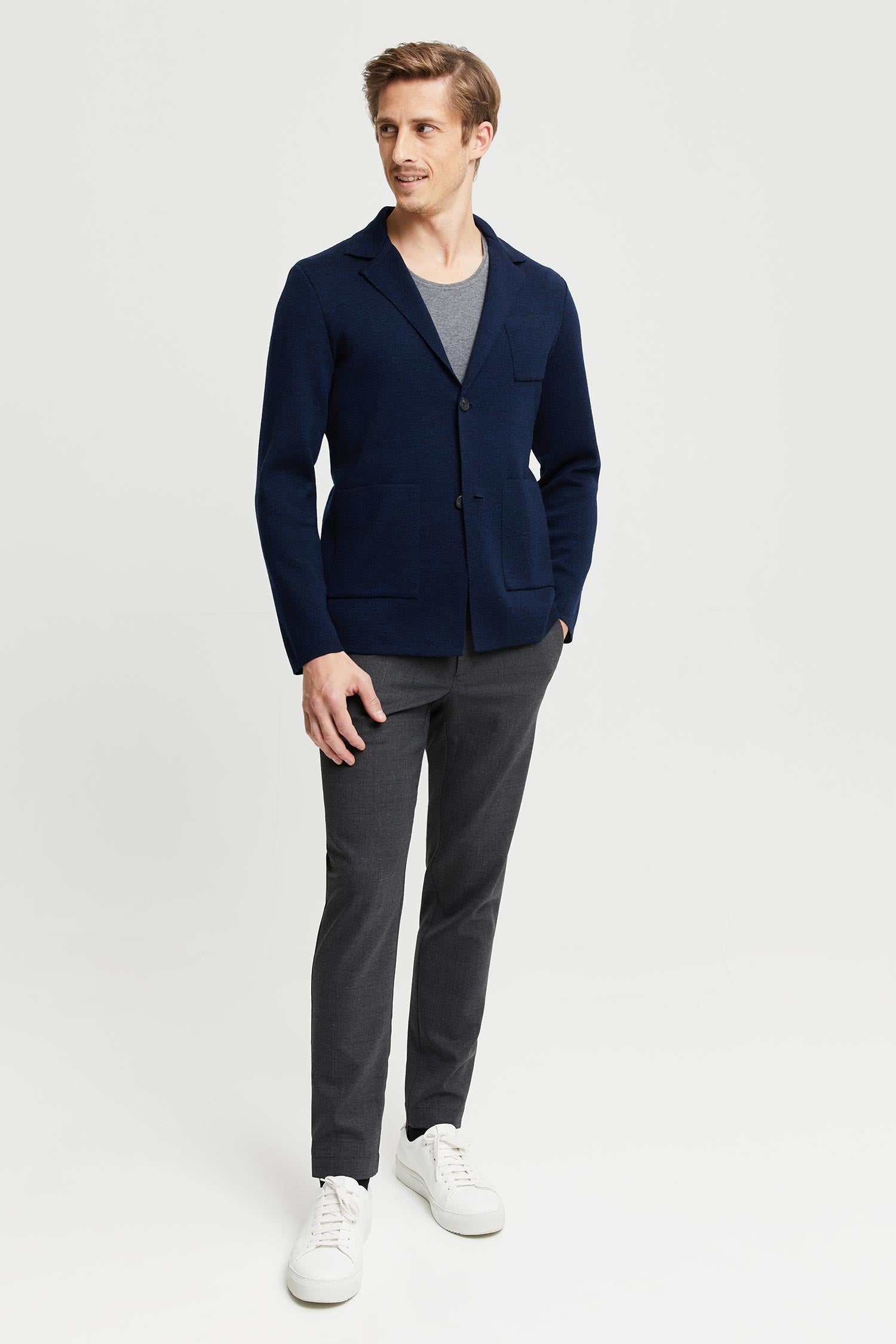 Frenn Elias sustainable premium quality extra fine merino wool cardigan jacket blue